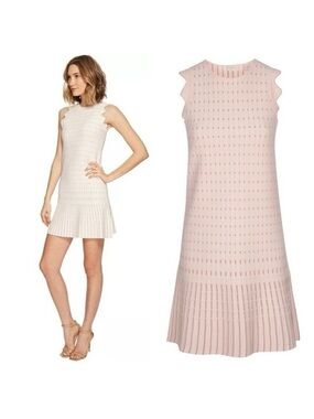 TED BAKER ✘ Relioa Flippy Metallic Jacquard Knit Dress Pink Flare Sleeveless, 3
